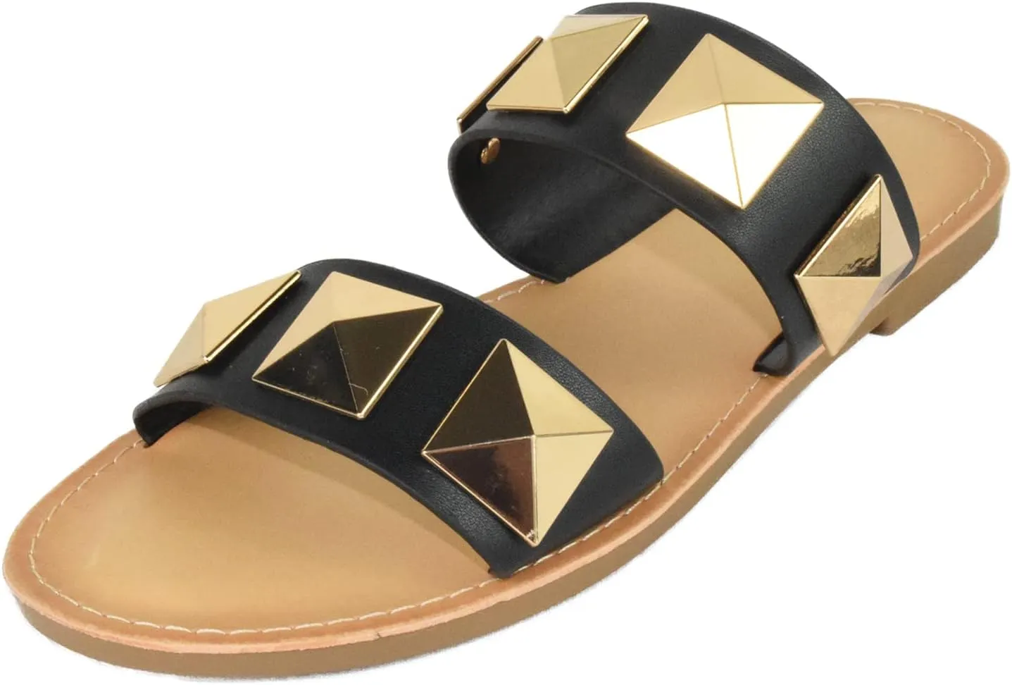 Soda Shoes Women's Sandals Double Strap Flip Flops Slides Large Gold Studded CETUS-S