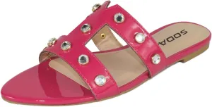 Soda Shoes Women's Sandals Double Strap Slides Rhinestone Bling Studded Open Pointed Toe YISKA-S