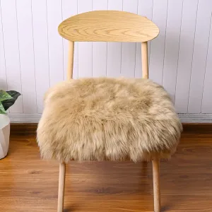 Softlife Camel Faux Fur Sheepskin Chair Cover 2 PCs Seat Cushion Pad Super Soft Area Rugs for Living Bedroom Sofa Dorm (1.6ft x 1.6ft)