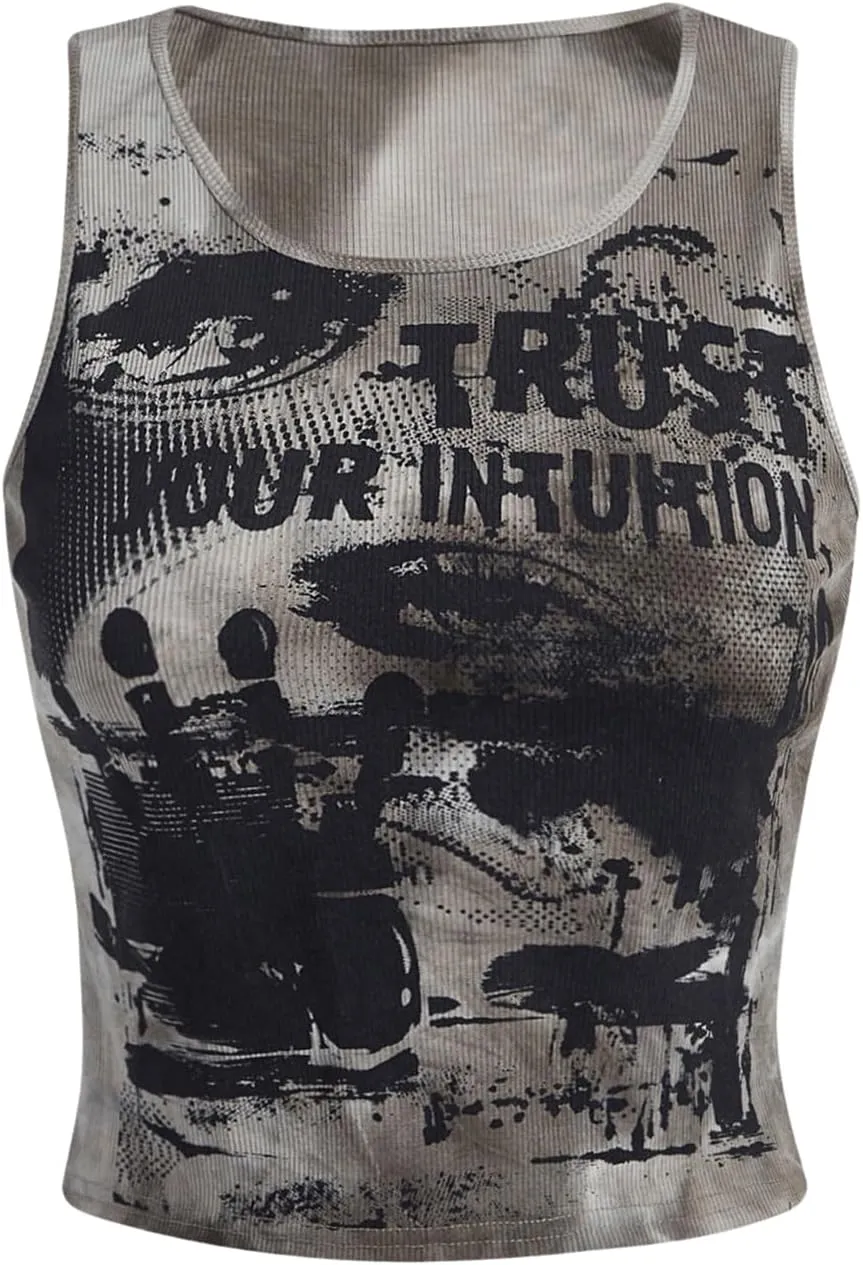 SOLY HUX Women's Graphic Tank Tops Y2k Gothic Scoop Neck Sleeveless Tops Summer Going Out Top