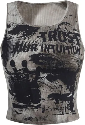 SOLY HUX Women's Graphic Tank Tops Y2k Gothic Scoop Neck Sleeveless Tops Summer Going Out Top