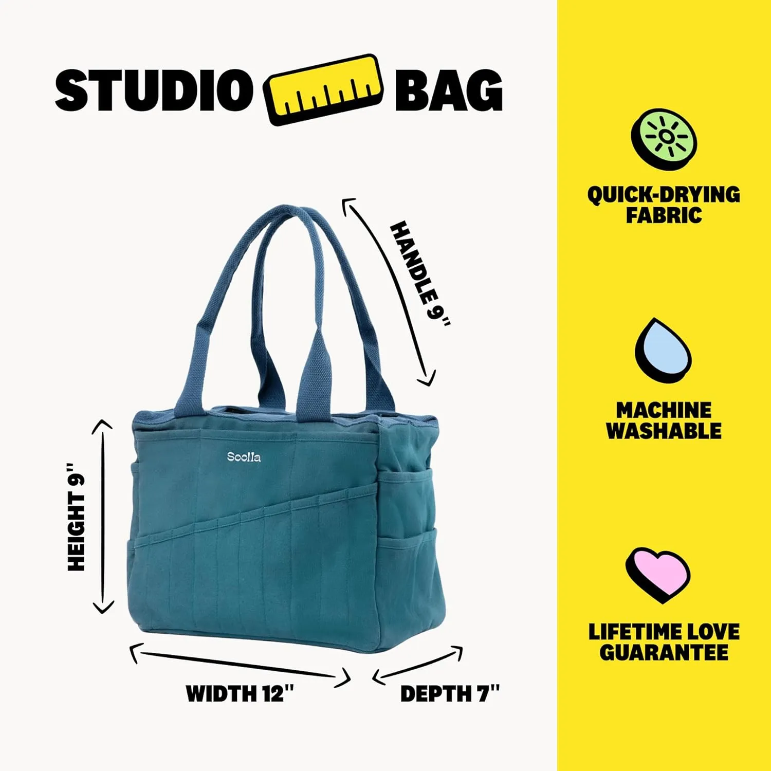 Soolla Studio Bag: Art Supply Storage Organizer & Pottery Tool Bag, Washable Craft Tote, Knitting Yarn Bag, Crochet Project Bag, 30 Pockets, 15  Canvas Colors, Artist Bag for Adults (Aquamarine)