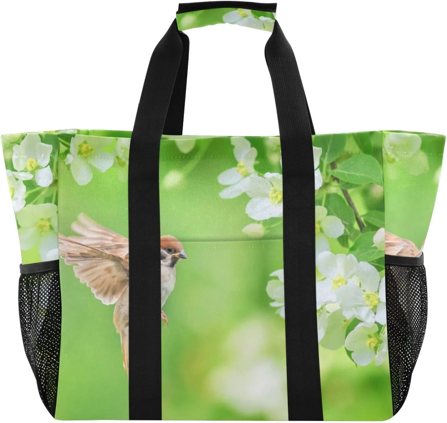 Sparrows and Apple-blossom Beach Tote Pool Bags for Women Ladies Large Waterproof Gym Tote Carry On Bag for Weekender Swim Gym Shopping Travel Daily Bag