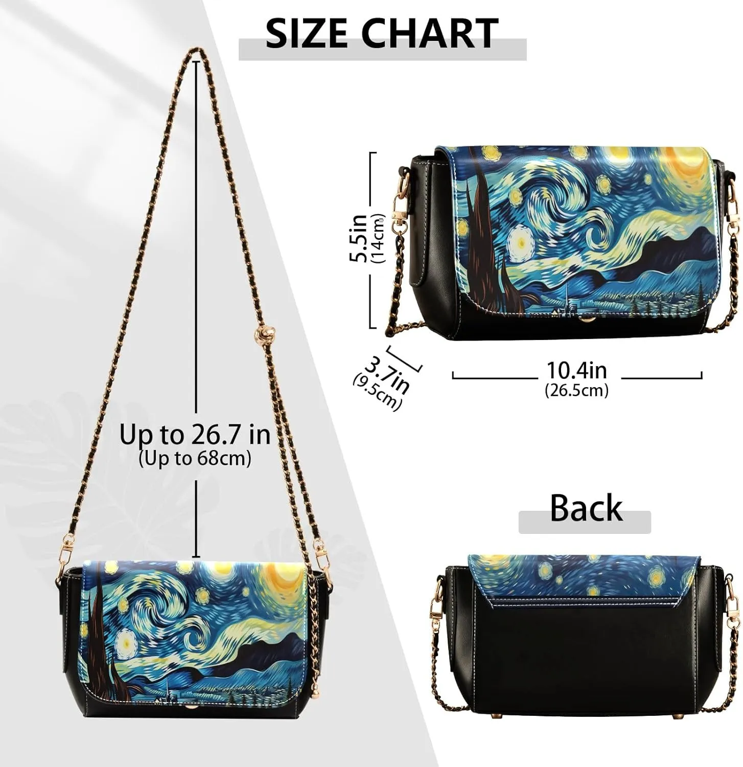 Starry Night with Sand and Moon Pu Leather Shoulder Bag for Women, Shoulder Bags for Women, Leather Shoulder Bags