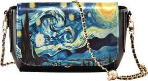 Starry Night with Sand and Moon Pu Leather Shoulder Bag for Women, Shoulder Bags for Women, Leather Shoulder Bags