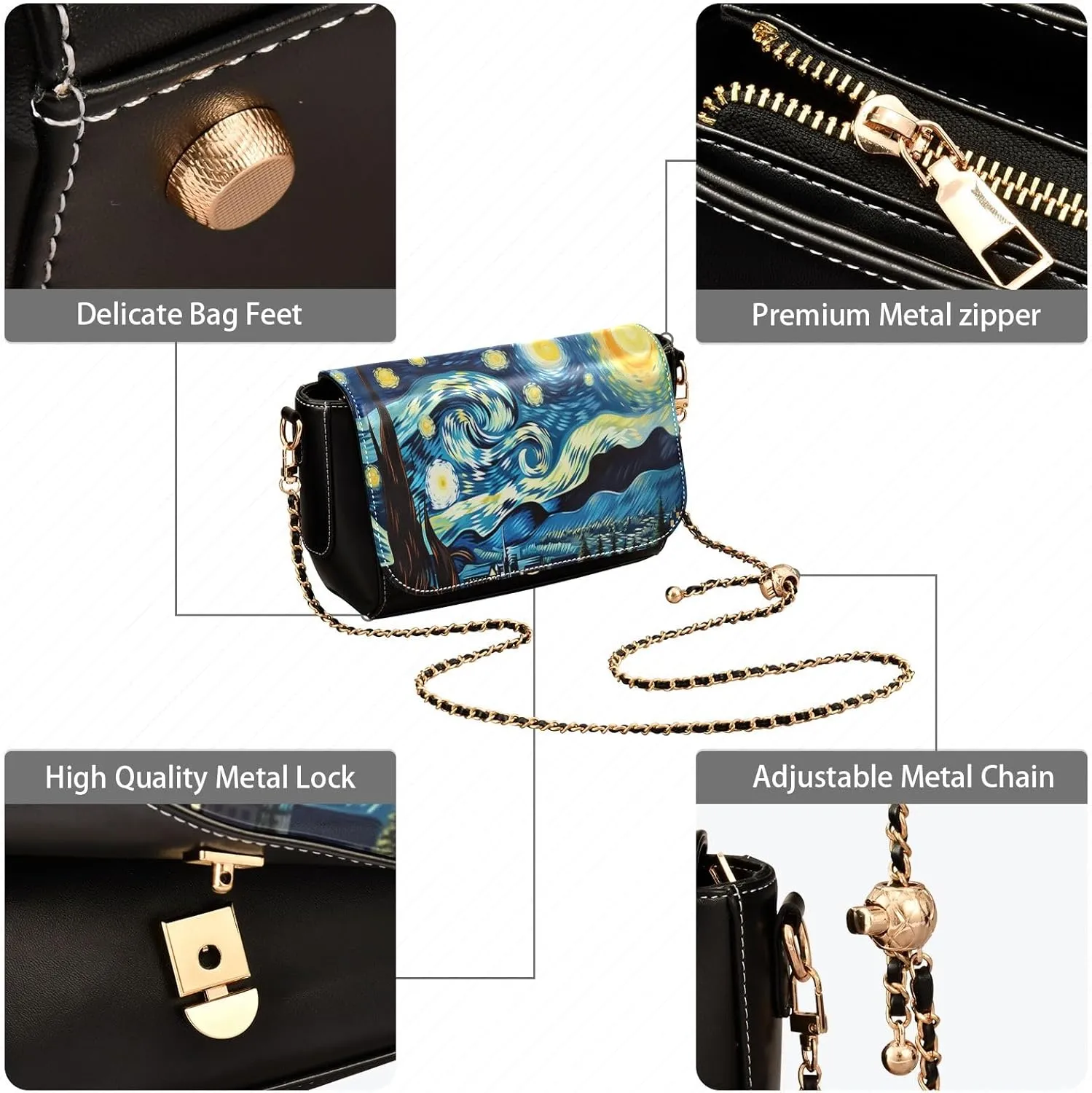 Starry Night with Sand and Moon Pu Leather Shoulder Bag for Women, Shoulder Bags for Women, Leather Shoulder Bags