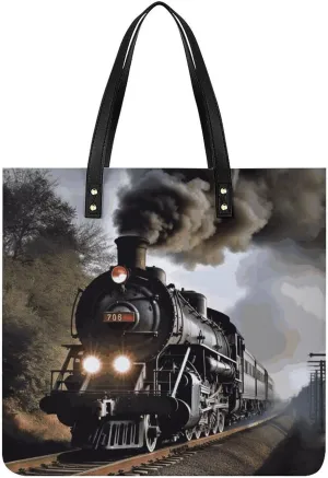 Steam Train Large Leather Handbags Women Fashion Handbag Multifunctional Travel Bag It Is A Great Gift for Mothers, Teachers, Friends, Bridesmaids