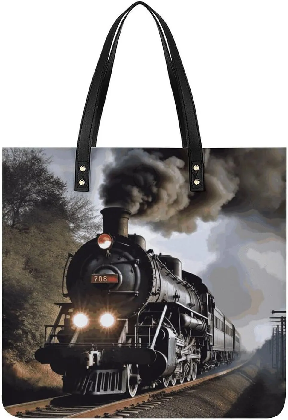 Steam Train Large Leather Handbags Women Fashion Handbag Multifunctional Travel Bag It Is A Great Gift for Mothers, Teachers, Friends, Bridesmaids