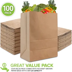 Stock Your Home 57 Lb Kraft Paper Bag (100 Count) Heavy Duty, Large Brown Paper Grocery Bags for Food Shopping, Recycling, Trash, Bulk Pack Size