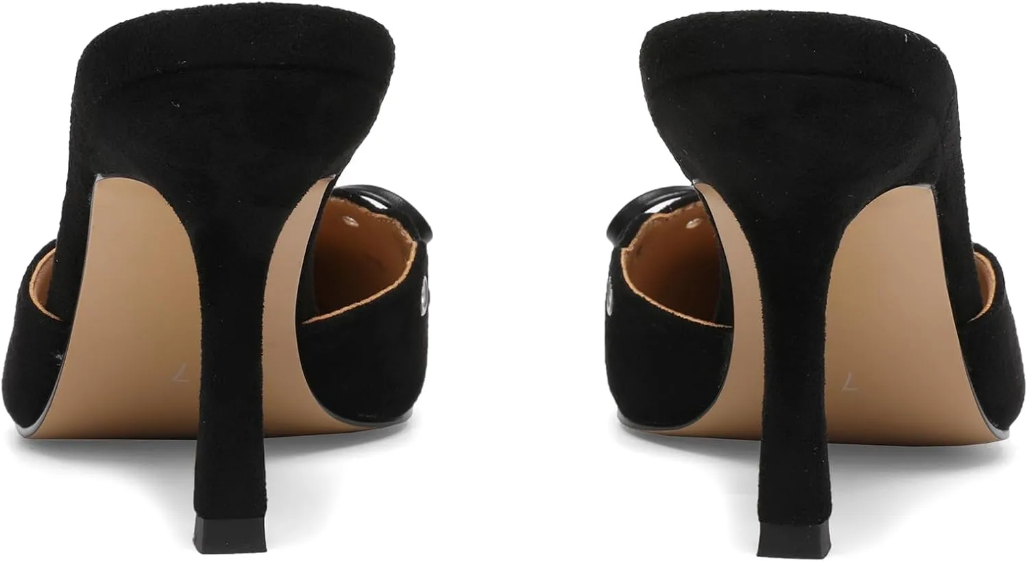 Studded Heeled Mules for Women Suede Slip On Bow Tie Pumps Shoes Backless Stiletto Heels Pointed Toe Dress Slide Sandals