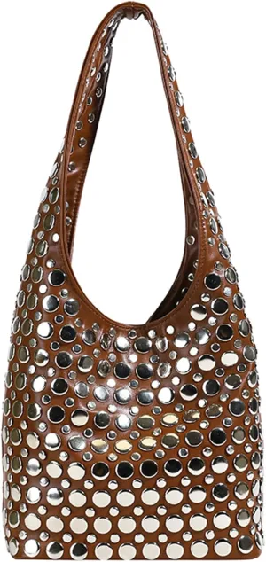 Studded Purse Shoulder Bag for Women Y2K Purse Underarm Handbag Dot Rivet Punk Tote Bag Small Shoulder Handbags Streetwear