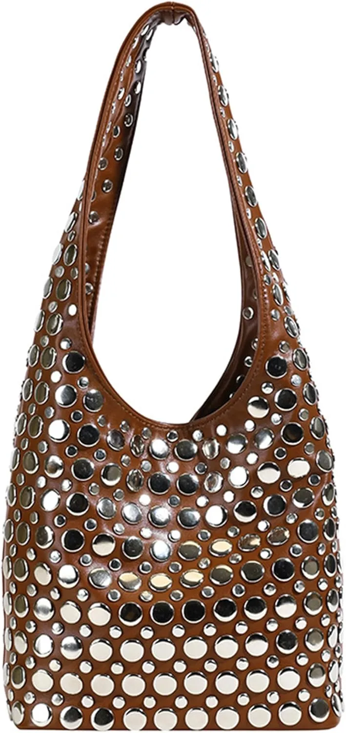 Studded Purse Shoulder Bag for Women Y2K Purse Underarm Handbag Dot Rivet Punk Tote Bag Small Shoulder Handbags Streetwear