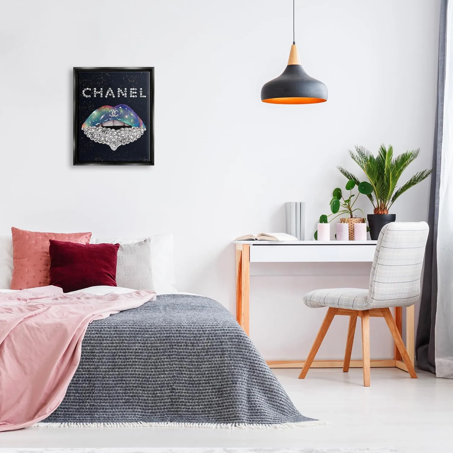 Stupell Industries Glam Diamond Lipstick Black Framed Floater Canvas Wall Art Design by Ziwei Li