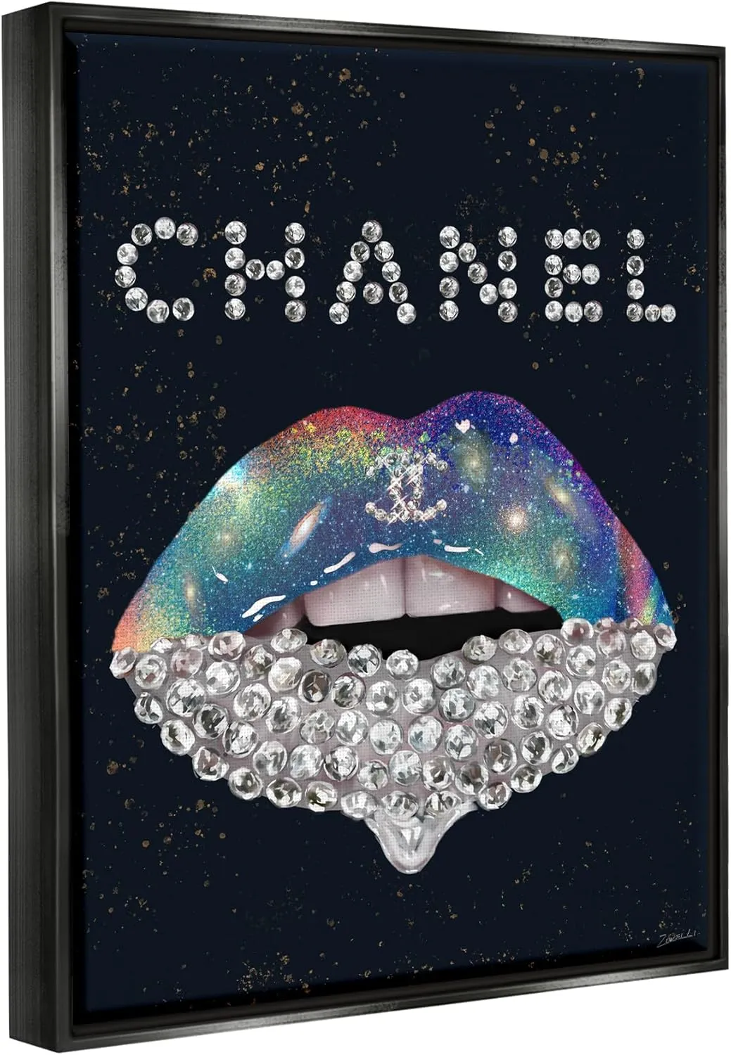 Stupell Industries Glam Diamond Lipstick Black Framed Floater Canvas Wall Art Design by Ziwei Li