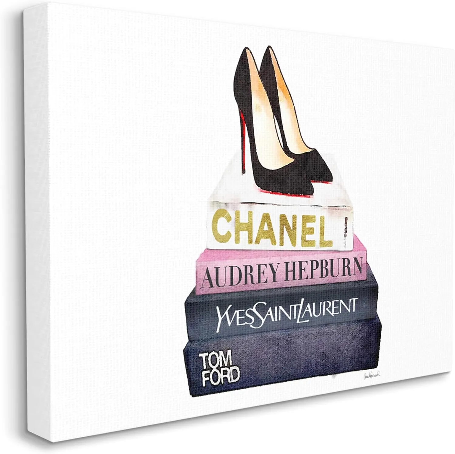 Stupell Industries Glam Fashion Book Set Black Pump Heels Oversized Stretched Canvas Wall Art, Proudly Made in USA