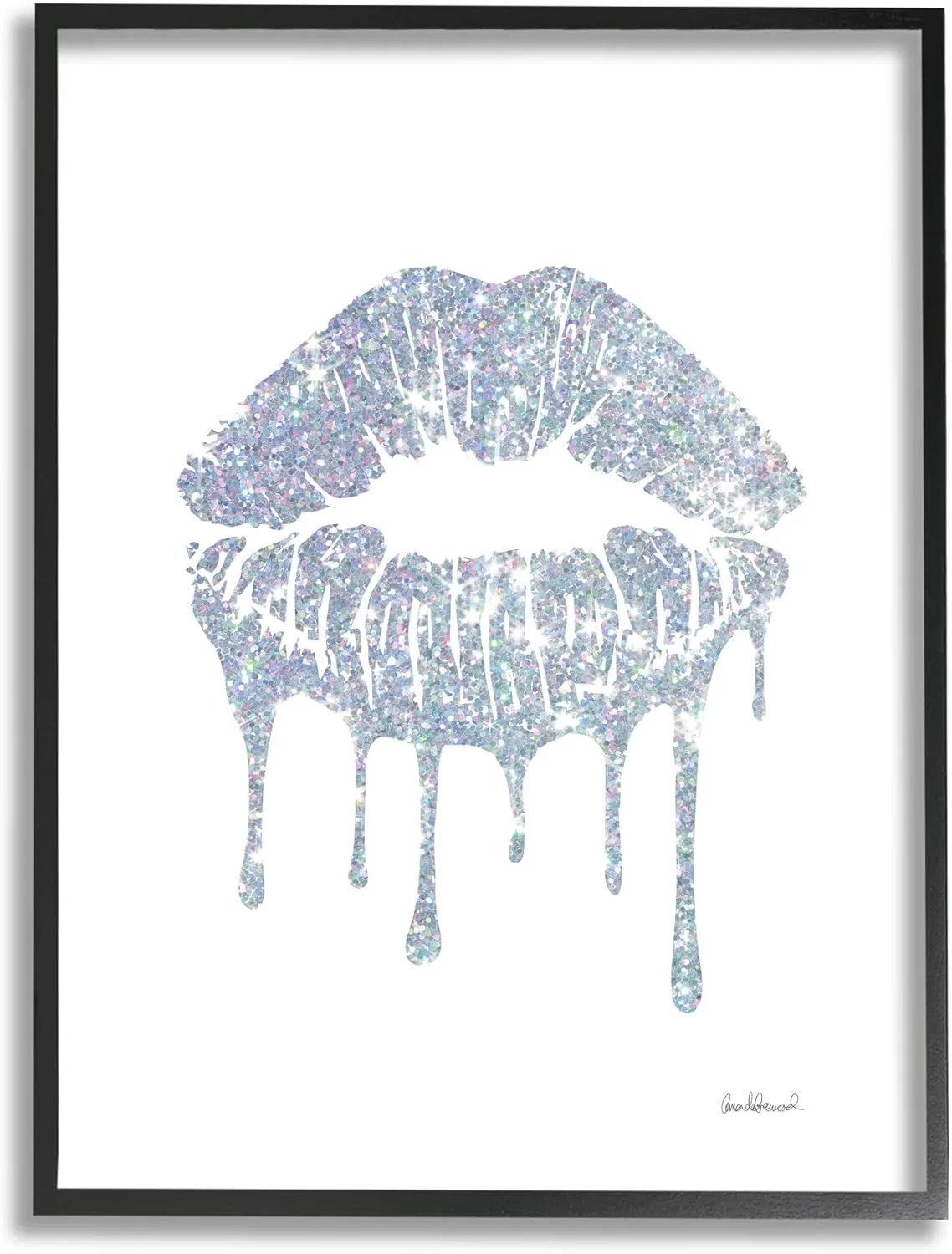 Stupell Industries Glam Shimmer Lip Pucker Kiss Minimal Cool Tones, Designed by Amanda Greenwood Black Framed Wall Art, 11 x 14, Blue