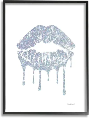 Stupell Industries Glam Shimmer Lip Pucker Kiss Minimal Cool Tones, Designed by Amanda Greenwood Black Framed Wall Art, 11 x 14, Blue