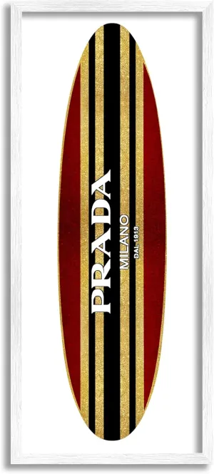 Stupell Industries Red Black Fashion Stripes Trendy Designer Surfboard, Design by Madeline Blake, 13 x 30