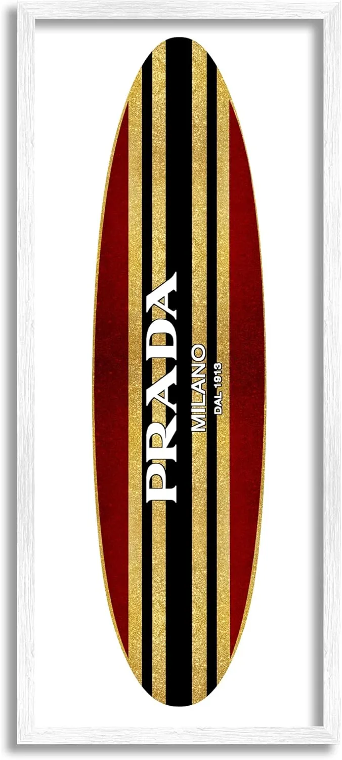 Stupell Industries Red Black Fashion Stripes Trendy Designer Surfboard, Design by Madeline Blake, 13 x 30