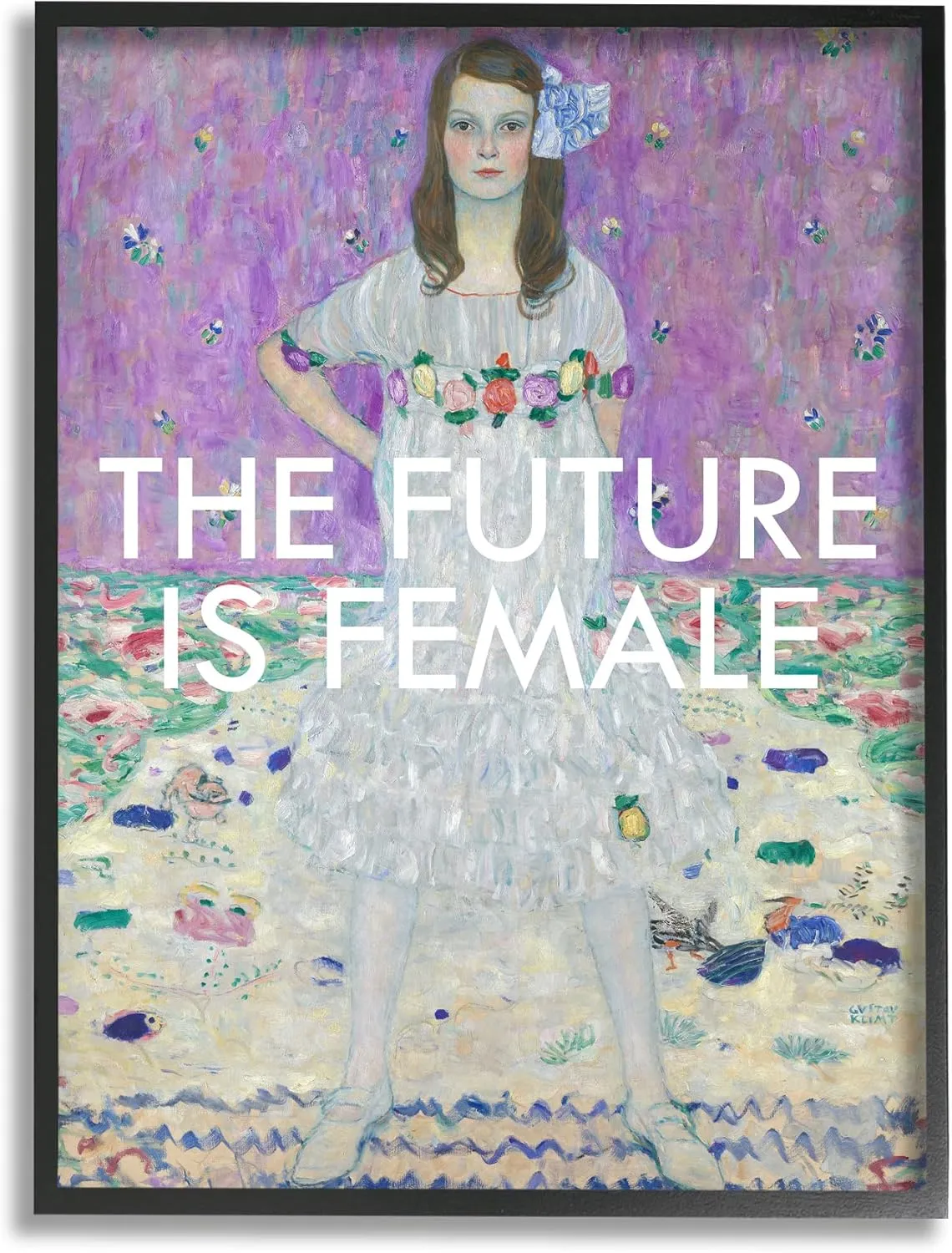 Stupell Industries The Future is Female Vintage Girl Powerful Stance Black Framed Wall Art, 11 x 14, Off- White