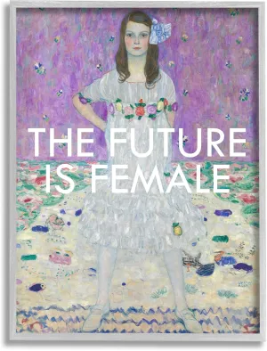 Stupell Industries The Future is Female Vintage Girl Powerful Stance Grey Framed Wall Art, 16 x 20, Off- White