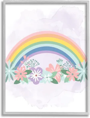 Stupell Industries Tropical Florals Under Playful Rainbow Kids' Illustration, Designed by Kim Allen Gray Framed Wall Art, 24 x 30, White