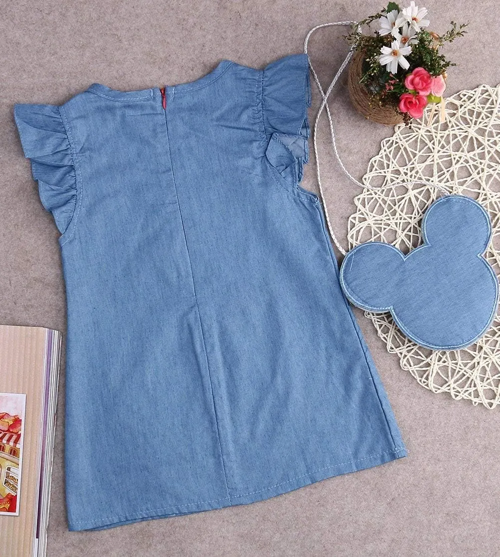 stylesilove.com Baby Girl Ruffle Sleeve Shabby Denim Dress and Cross Body Mini Coin Bag 2pcs Outfit