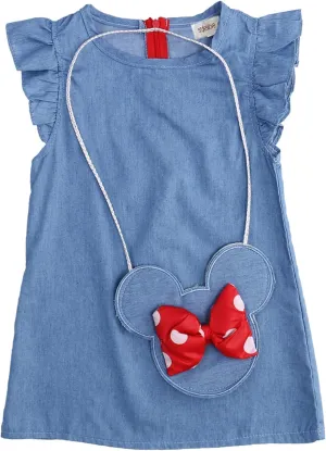 stylesilove.com Baby Girl Ruffle Sleeve Shabby Denim Dress and Cross Body Mini Coin Bag 2pcs Outfit