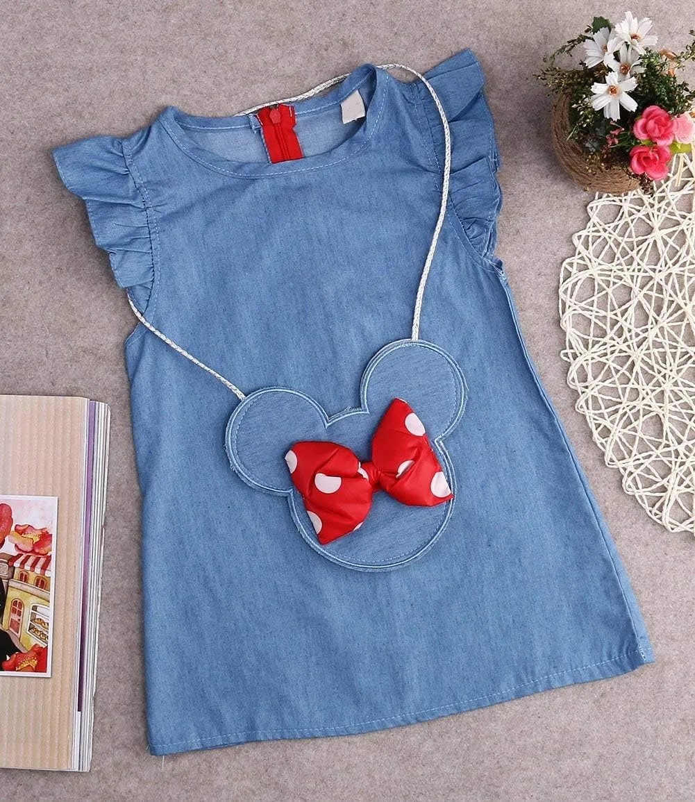 stylesilove.com Baby Girl Ruffle Sleeve Shabby Denim Dress and Cross Body Mini Coin Bag 2pcs Outfit