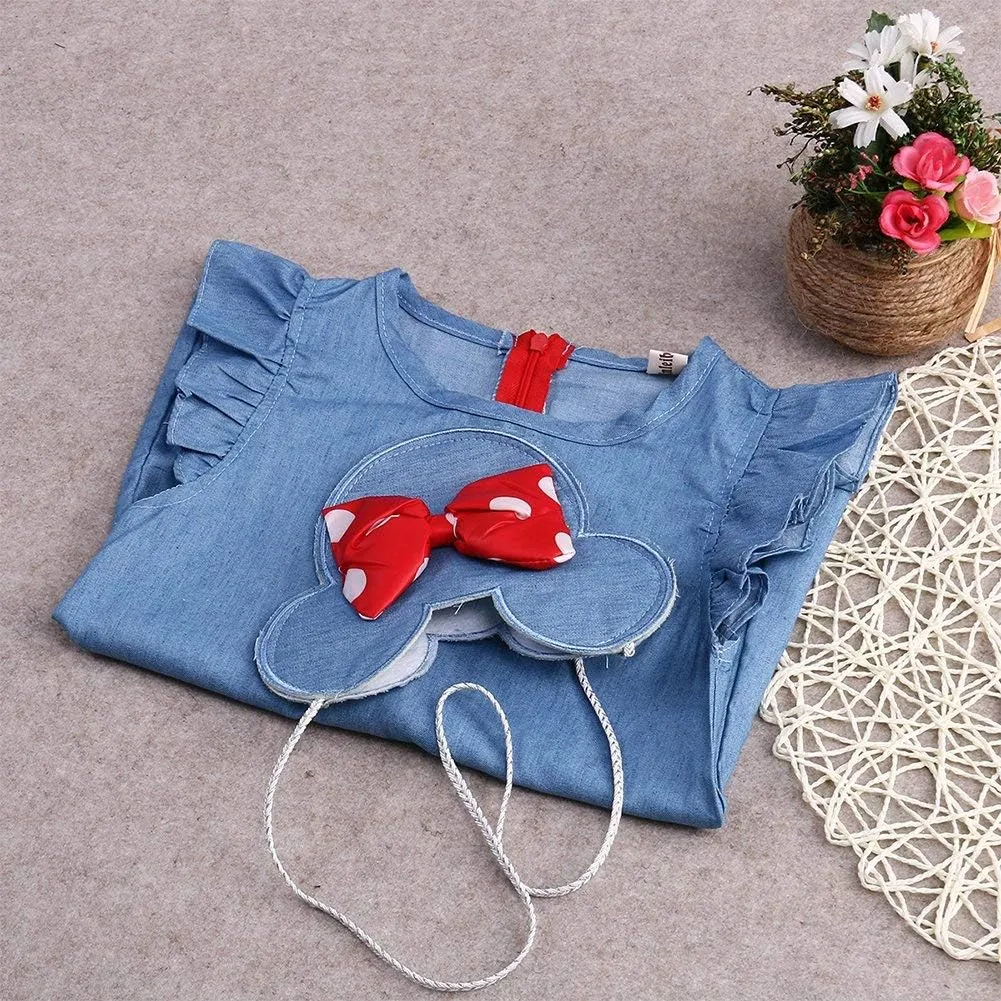 stylesilove.com Baby Girl Ruffle Sleeve Shabby Denim Dress and Cross Body Mini Coin Bag 2pcs Outfit