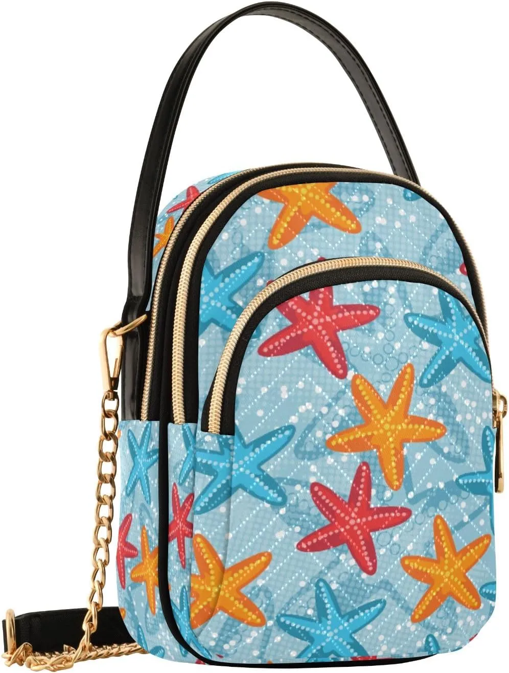 SUABO Crossbody Bag for Women, Beach Coastal Seastars Colorful Phone Purse Detachable Chain Bag Shoulder Handbag Wallet