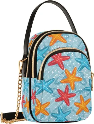 SUABO Crossbody Bag for Women, Beach Coastal Seastars Colorful Phone Purse Detachable Chain Bag Shoulder Handbag Wallet