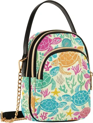SUABO Crossbody Bag for Women, Colorful Seaweed Turtles Phone Purse Detachable Chain Bag Shoulder Handbag Wallet