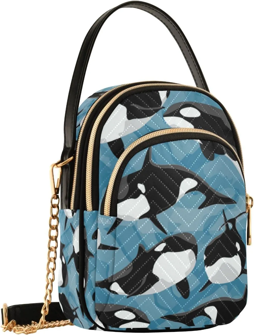 SUABO Crossbody Bag for Women, Cute Black and White Killer Whale Phone Purse Detachable Chain Bag Shoulder Handbag Wallet