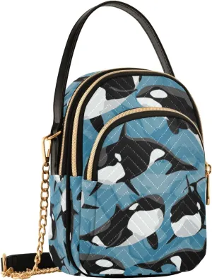 SUABO Crossbody Bag for Women, Cute Black and White Killer Whale Phone Purse Detachable Chain Bag Shoulder Handbag Wallet