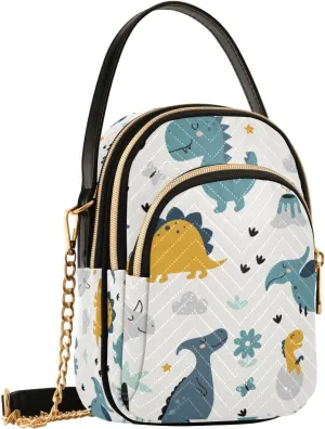 SUABO Crossbody Bag for Women, Cute Dinosaur Dino Volcanoes Phone Purse Detachable Chain Bag Shoulder Handbag Wallet