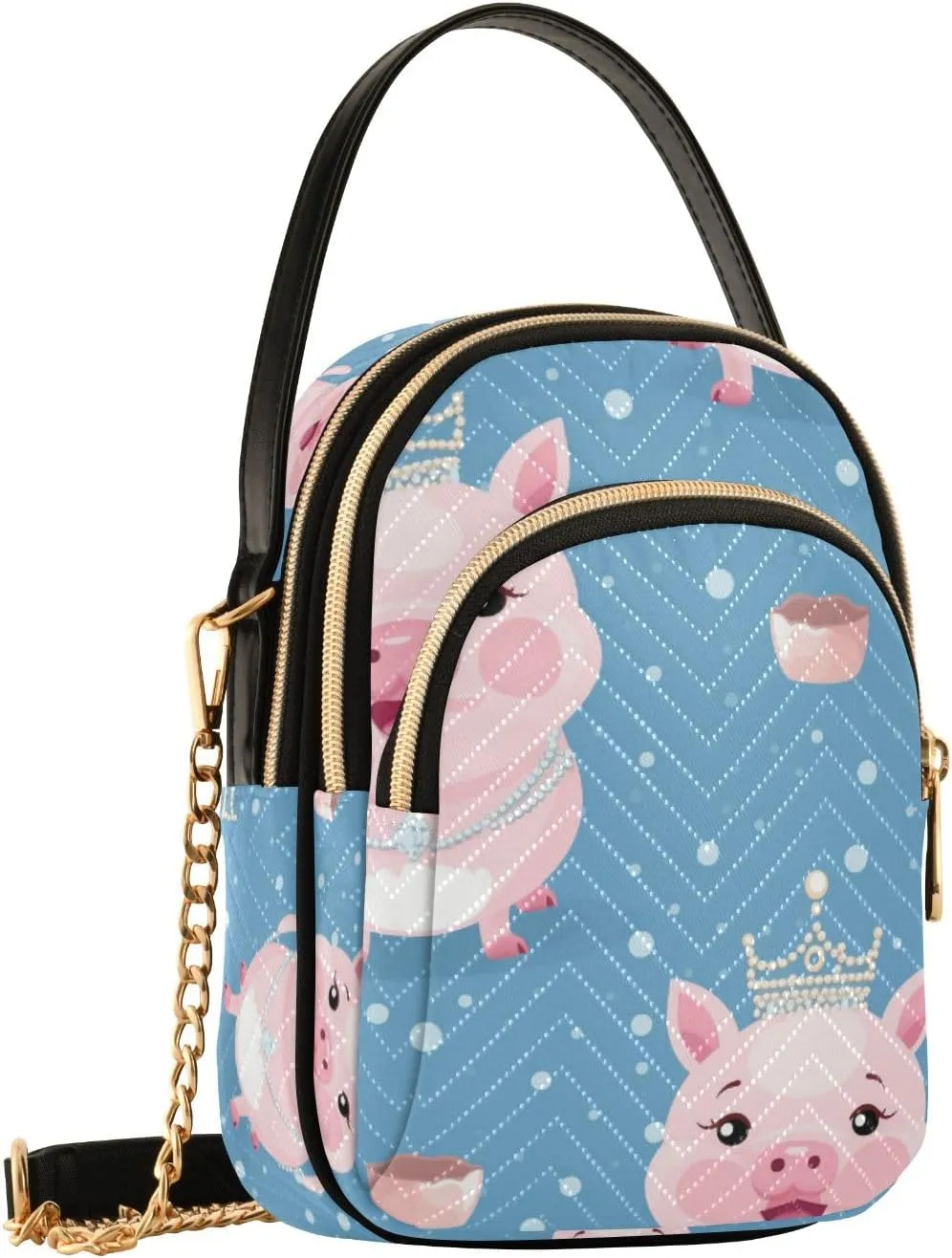 SUABO Crossbody Bag for Women, Pigs with Crown Blue Phone Purse Detachable Chain Bag Shoulder Handbag Wallet