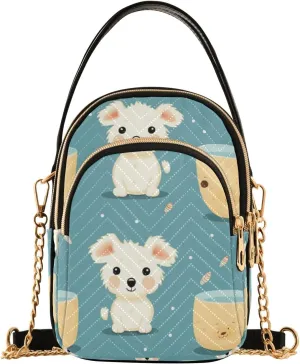 SUABO Crossbody Bag for Women, Tea Cup Dog Phone Purse Detachable Chain Bag Shoulder Handbag Wallet