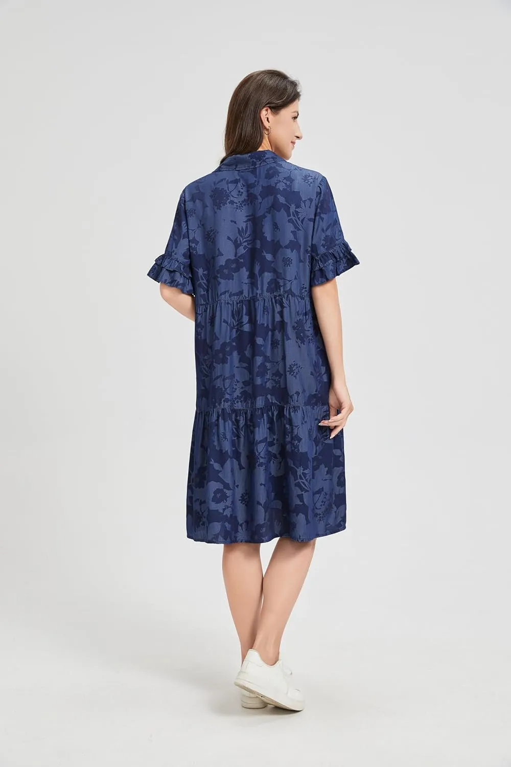 Summer Casual Loose Dress Women Cotton Blend Floral Geometric Print Maxi Dress