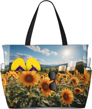 Sunflowers 1 Beach Tote Bag For Women Beach Bag Waterproof And Sandproof Tote Bag Large Travel Bag