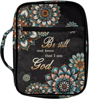 Suobstales Boho Mandala Print Bible Cover Carrying Book Case for Women Men Be Still and Know That I am God Lightweight Bible Bag Bible Protective with Handle and Zippered Pocket