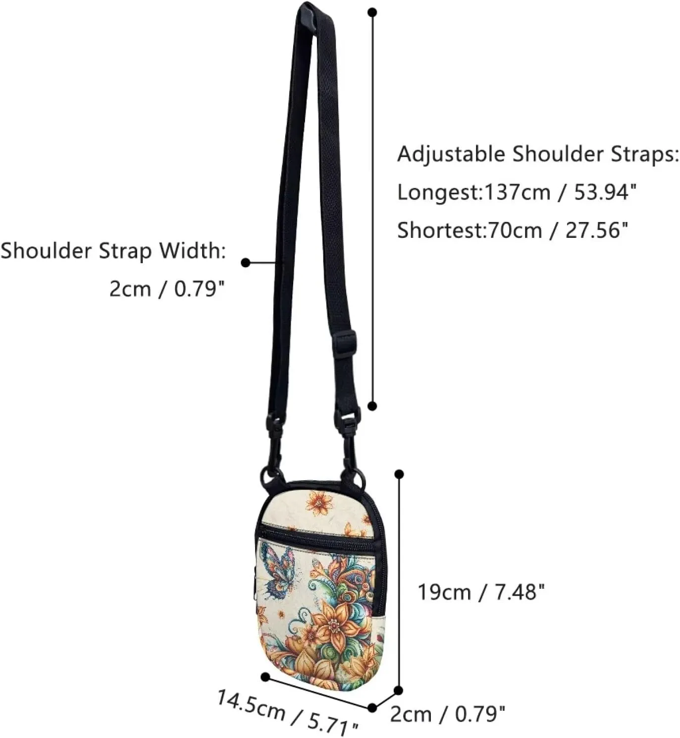 Suobstales Messenger Bag for Women Crossbody Zipper Bag with Adjustable Strap Portable Phone Purse Shoulder Handbag