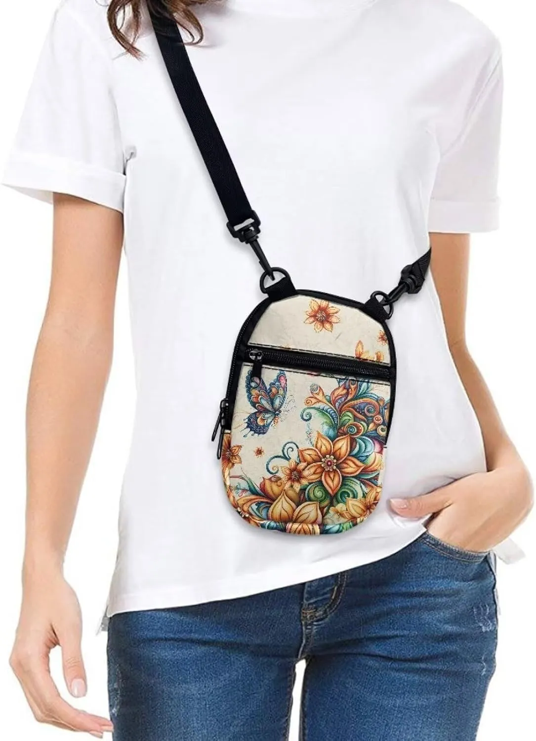 Suobstales Messenger Bag for Women Crossbody Zipper Bag with Adjustable Strap Portable Phone Purse Shoulder Handbag