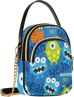 susiyo Cute Funny Monster Women's Crossbody Handbags with Zipper Phone Purse, Adjustable Strap Traveling Shoulder Bags for Credit Card Wristlet Wallet