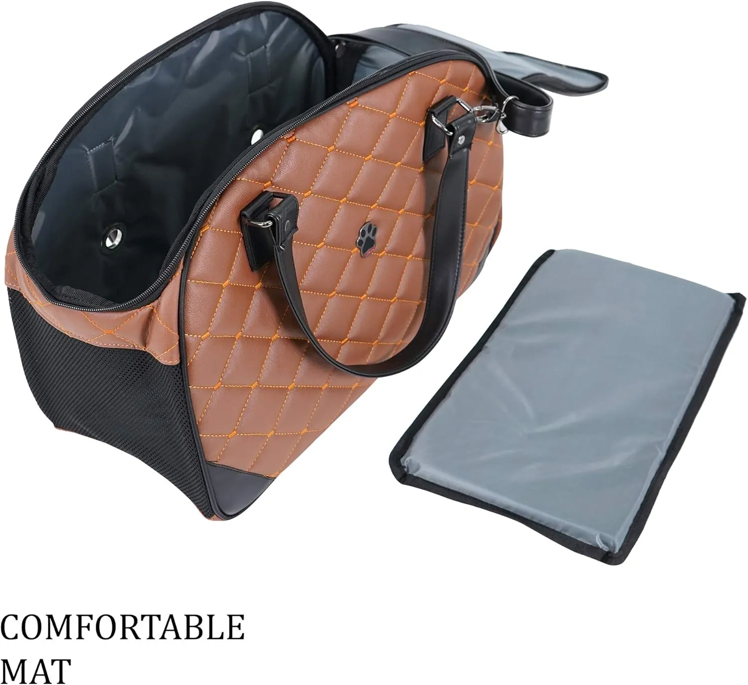SUSSEXHOME Pets Small Pet Carrier for Small Dogs and Cats - Waterproof Faux Leather Pet Travel Tote Bag - Double Strap Travel Pet Carrier for Cat Travel Bag - 19.7 x 8.7 x 13.4 Inch - Camel