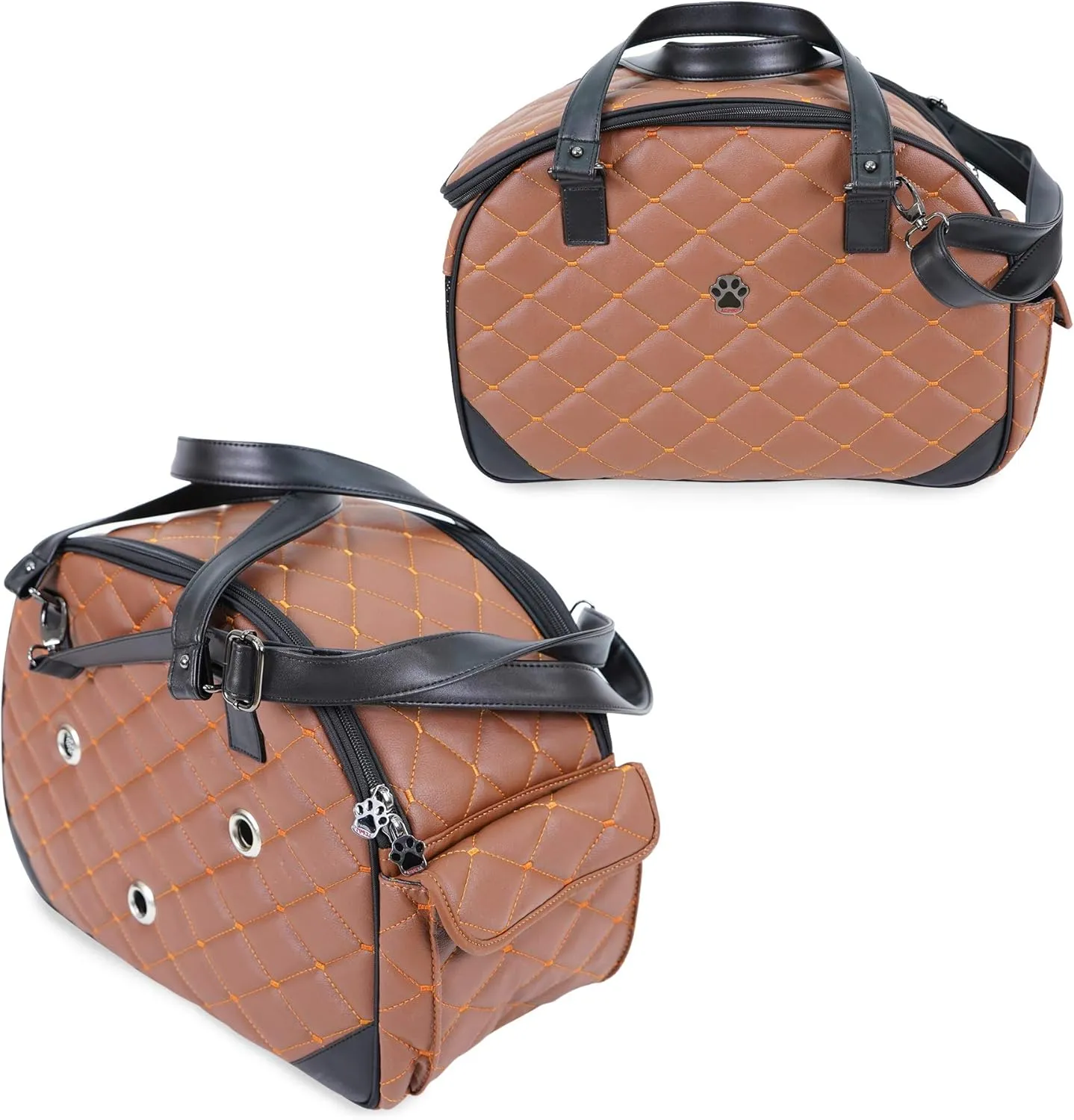 SUSSEXHOME Pets Small Pet Carrier for Small Dogs and Cats - Waterproof Faux Leather Pet Travel Tote Bag - Double Strap Travel Pet Carrier for Cat Travel Bag - 19.7 x 8.7 x 13.4 Inch - Camel