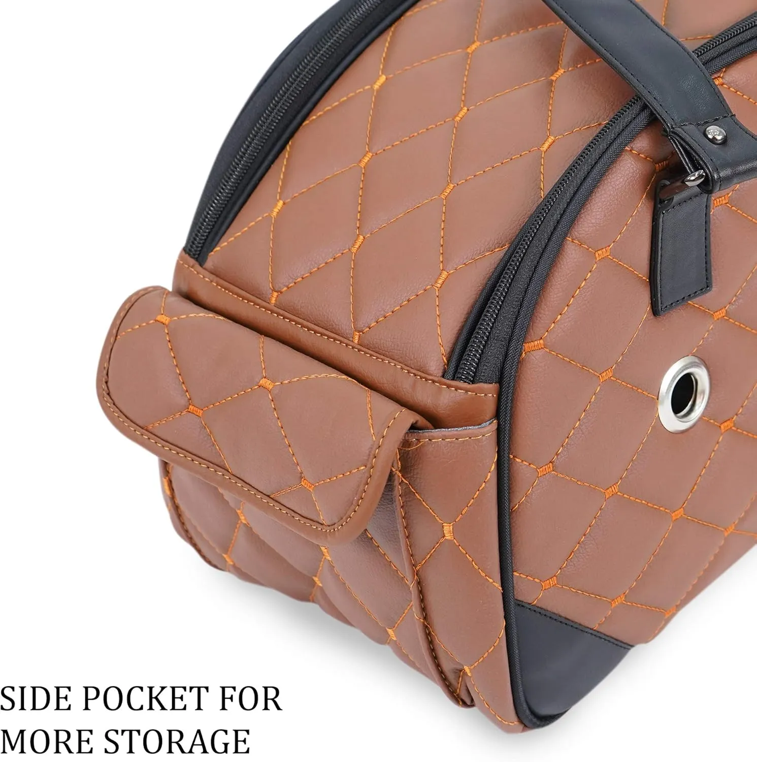 SUSSEXHOME Pets Small Pet Carrier for Small Dogs and Cats - Waterproof Faux Leather Pet Travel Tote Bag - Double Strap Travel Pet Carrier for Cat Travel Bag - 19.7 x 8.7 x 13.4 Inch - Camel