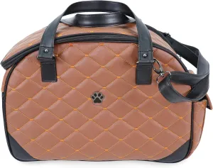 SUSSEXHOME Pets Small Pet Carrier for Small Dogs and Cats - Waterproof Faux Leather Pet Travel Tote Bag - Double Strap Travel Pet Carrier for Cat Travel Bag - 19.7 x 8.7 x 13.4 Inch - Camel