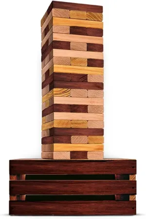 SWOOC Games - Reclaimed Giant Tower Game (Weather Resistant) 60 Blocks   Storage Crate/Outdoor Game Table | Stacks up to 5ft | Giant Outdoor Tower for Adults | Large Yard Activity | Jumbo Lawn Fun