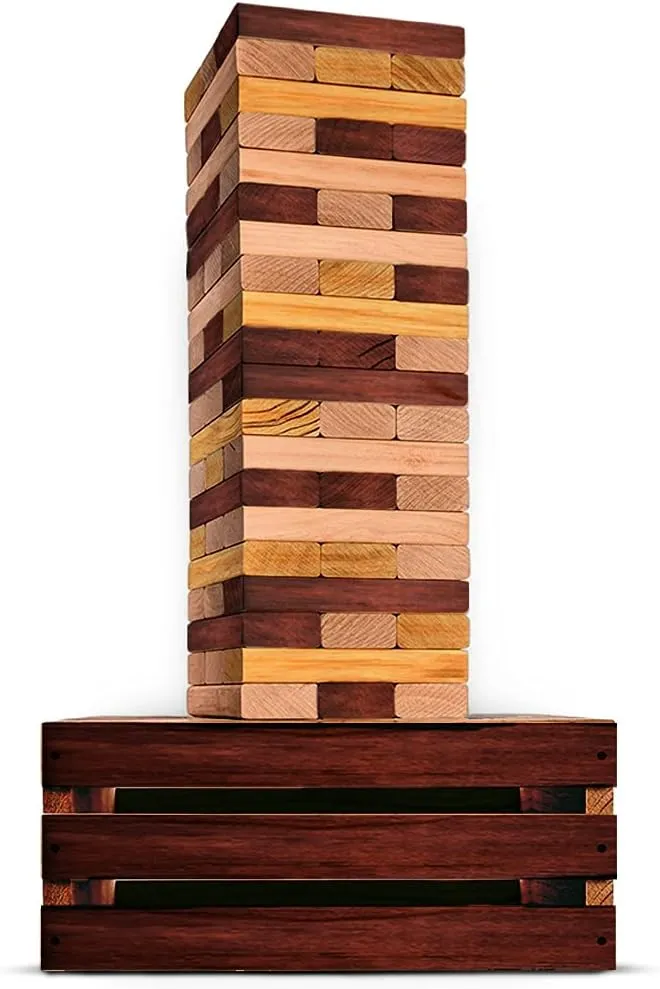 SWOOC Games - Reclaimed Giant Tower Game (Weather Resistant) 60 Blocks   Storage Crate/Outdoor Game Table | Stacks up to 5ft | Giant Outdoor Tower for Adults | Large Yard Activity | Jumbo Lawn Fun